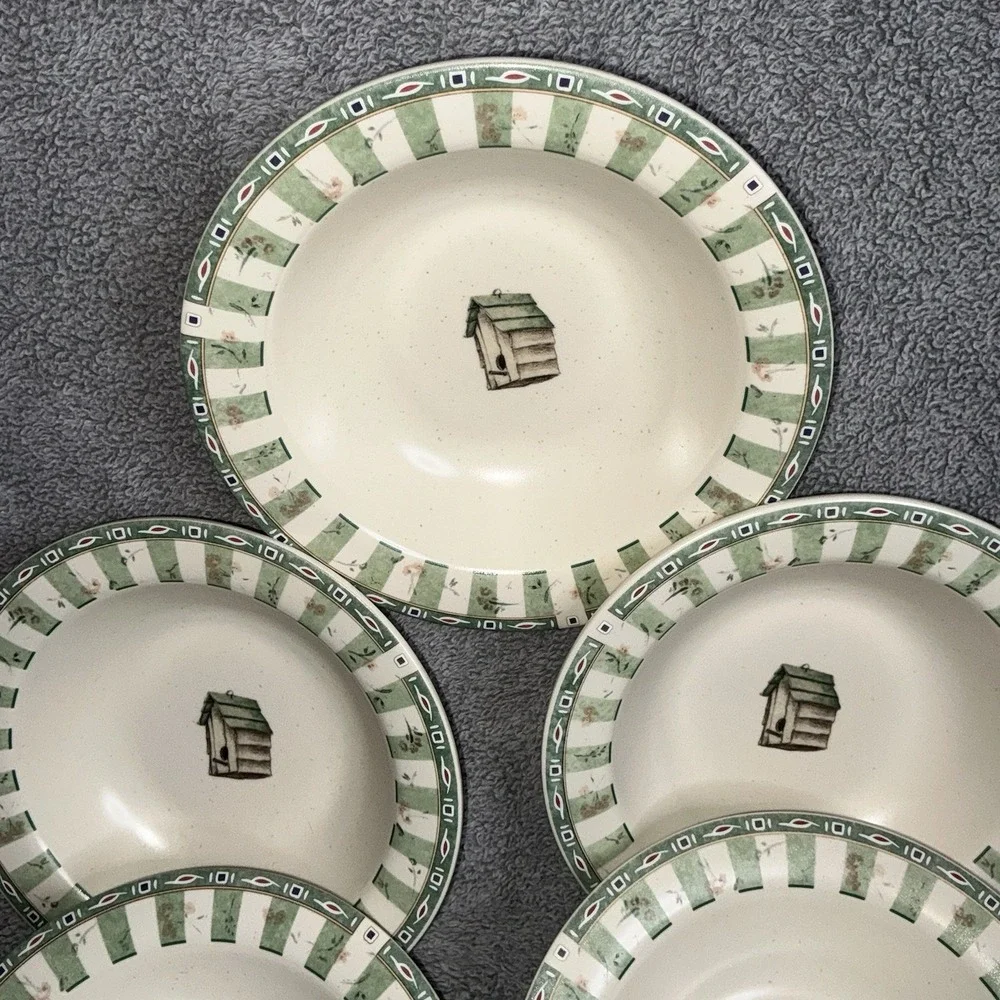 Pfaltzgraff Naturewood Set of 7 Stoneware Soup/Cereal Bowls Birdhouse‎